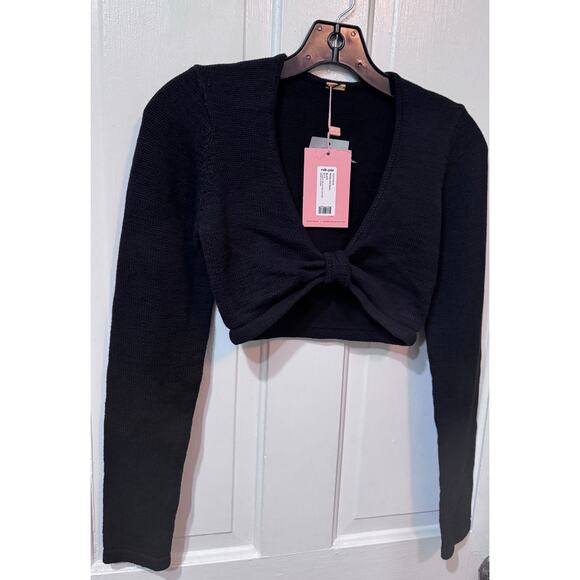 NWT Cult Gaia Black Knit Long Sleeve Melody Crop Top Size M - Picture 2 of 11
